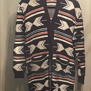 Miracle Women's Geometric Cardigan - Black, White, and Multicolor